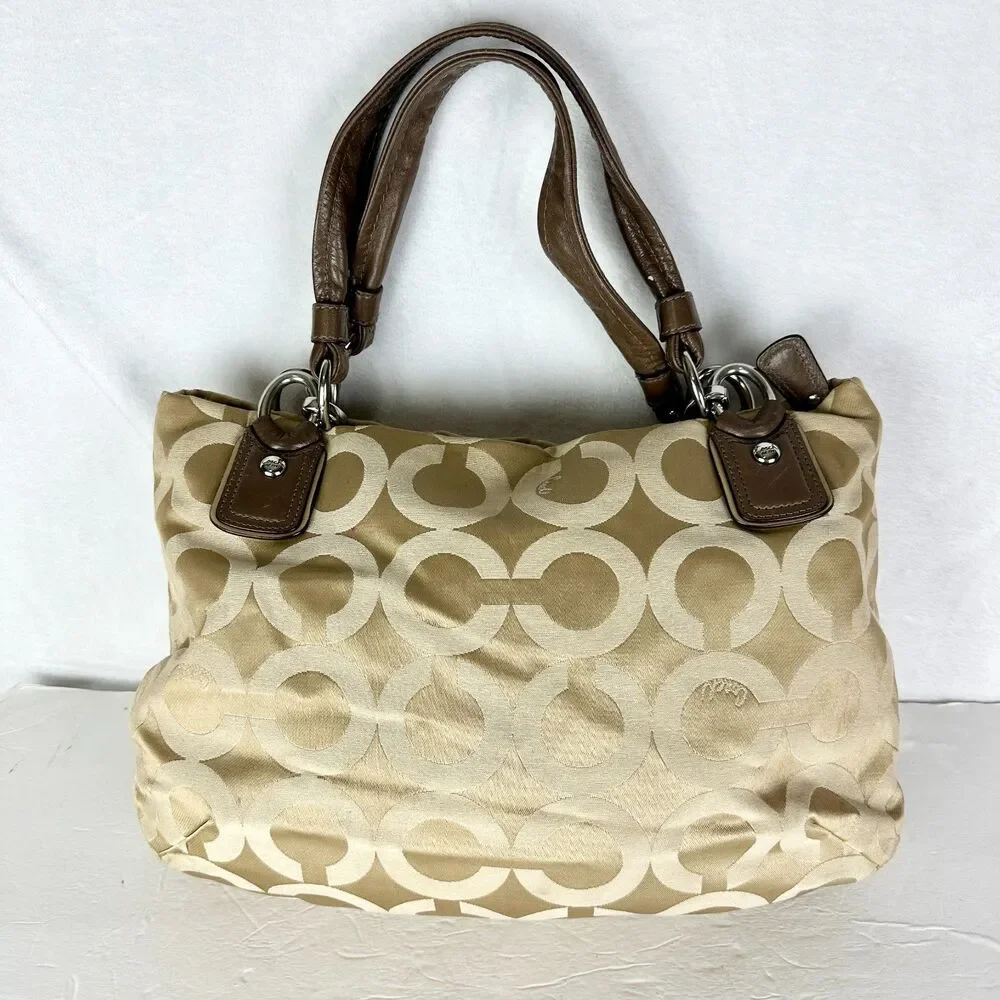 Coach Kristen Signature Op Art Hobo Purse Sateen Zip Top